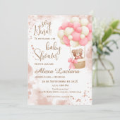 Roze beer baby shower uitnodiging (Staand voorkant)