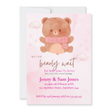 Roze Beer Baby Shower Uitnodiging | Mooie & Aanpas