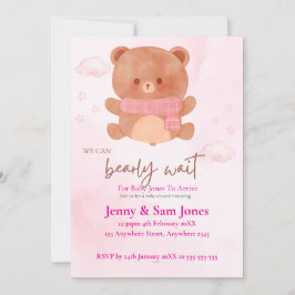 Roze Beer Baby Shower Uitnodiging | Mooie & Aanpas