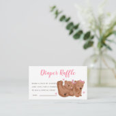 Roze Beer Baby shower van Twins Diaper Raffle Tick Informatiekaartje (Staand voorkant)
