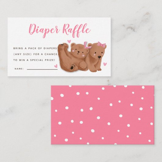 Roze Beer Baby shower van Twins Diaper Raffle Tick Informatiekaartje (Voorkant / Achterkant)