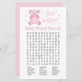 Roze beer Baby shower Word Search Game (Voorkant / Achterkant)