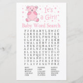 Roze beer Baby shower Word Search Game (Voorkant)