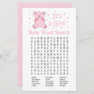 Roze beer Baby shower Word Search Game
