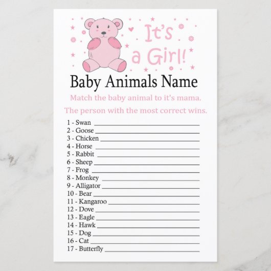 Roze beer Babydieren Naam Game (Voorkant)