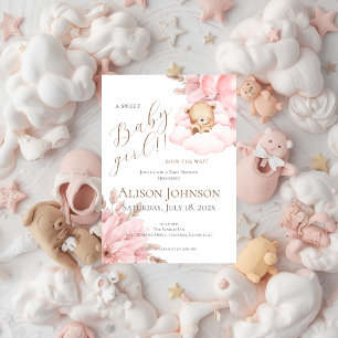 Roze Beer Babyshower Meisje uitnodiging