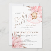 Roze Beer Babyshower Meisje uitnodiging (Voorkant)