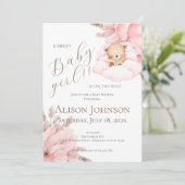 Roze Beer Babyshower Meisje uitnodiging (Staand voorkant)