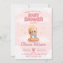 Roze Beer Babyshower Uitnodiging