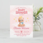 Roze Beer Babyshower Uitnodiging (Staand voorkant)
