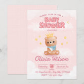 Roze Beer Babyshower Uitnodiging (Voorkant / Achterkant)