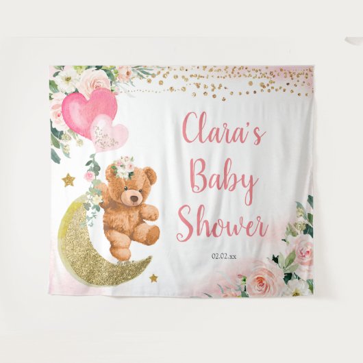 Roze Beer Ballon Baby shower Wandkleed (Voorkant (horizontaal))