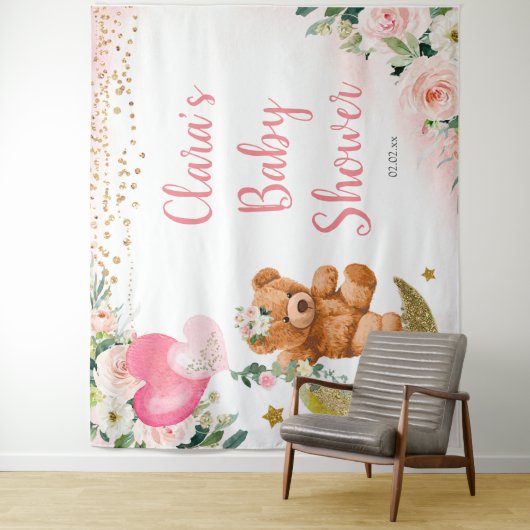 Roze Beer Ballon Baby shower Wandkleed (In situ)