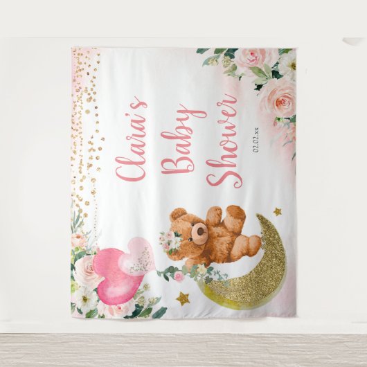 Roze Beer Ballon Baby shower Wandkleed (Voorkant)