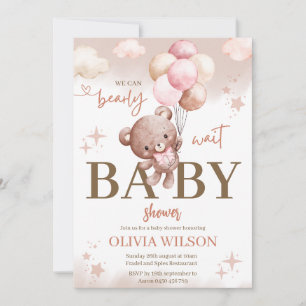 Roze Beer Ballonnen Baby Shower Uitnodiging