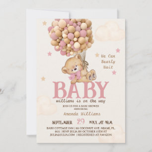 Roze Beer Ballonnen Meisje Baby Shower Kaart