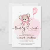 Roze Beer Barly Wait Baby shower Kaart (Voorkant)