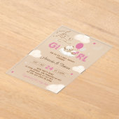 Roze Beer Boho Baby shower Acryl Uitnodigingen (Laagn)