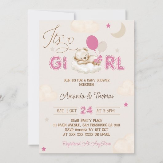 Roze Beer Boho Baby shower Kaart (Voorkant)