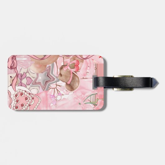 Roze Beer Coquette Bagagelabel (Achterkant horizontaal)