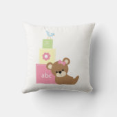 Roze Beer en Speelgoed Blokken Baby Aankondiging g Kussen (Achterkant)