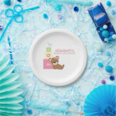 Roze Beer en Speelgoed Blokken Baby shower Papieren Bordje (Feest)