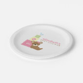 Roze Beer en Speelgoed Blokken Baby shower Papieren Bordje (Gekanteld)