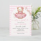 Roze Beer Fles Baby shower Meisje Roze Gingham Kaart (Staand voorkant)