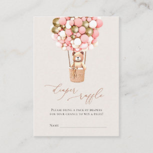 Roze Beer Girl Balloons Diaper Raffle Tickets Informatiekaartje