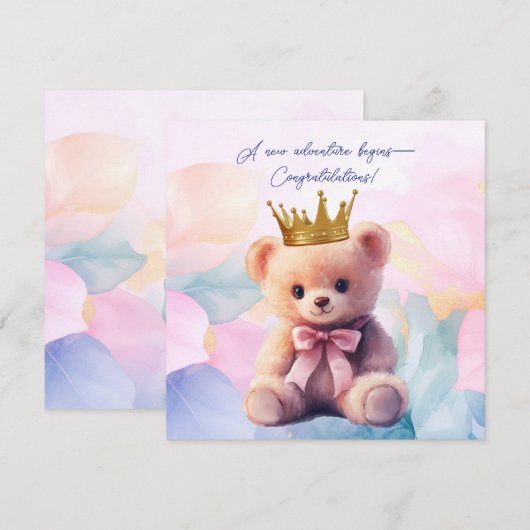 Roze Beer Gouden Kroon Gefeliciteerd! (Voorkant / Achterkant)