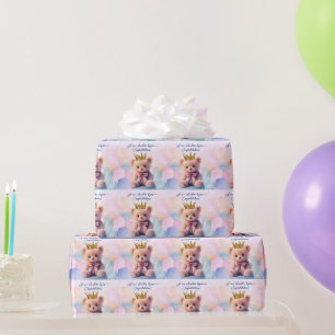 Roze Beer Gouden Kroon Gefeliciteerd! Cadeaupapier