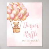 Roze Beer Hete Luchtballon Baby Luier Raffle Poster (Voorkant)