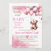 Roze Beer Hete Luchtballon Baby shower Set Invitat Kaart (Voorkant / Achterkant)