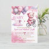 Roze Beer Hete Luchtballon Baby shower Set Invitat Kaart (Staand voorkant)