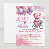 Roze Beer Hete Luchtballon Baby shower Set Invitat Kaart (Voorkant / Achterkant)