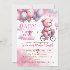 Roze Beer Hete Luchtballon Baby shower Set Invitat Kaart