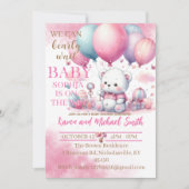 Roze Beer Hete Luchtballon Baby shower Set Invitat Kaart (Voorkant)