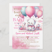 Roze Beer Hete Luchtballon Baby shower Set Invitat Kaart (Voorkant / Achterkant)