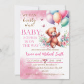 Roze Beer Hete Luchtballon Baby shower Set Invitat Kaart (Voorkant)