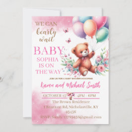 Roze Beer Hete Luchtballon Baby shower Set Invitat Kaart