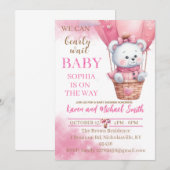 Roze Beer Hete Luchtballon Baby shower Set Invitat Kaart (Voorkant / Achterkant)