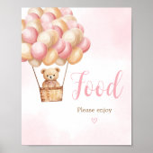 Roze Beer Hete Luchtballon Baby shower Voedsel Poster (Voorkant)