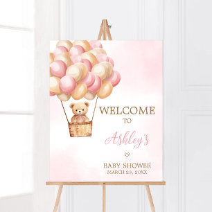 Roze Beer Hete Luchtballon Baby shower Welkom Poster