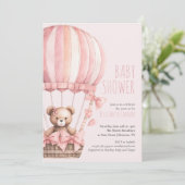 Roze Beer in Balloon Baby shower Meisje Invitation Kaart (Staand voorkant)