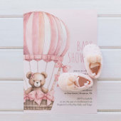 Roze Beer in Balloon Baby shower Meisje Invitation Kaart