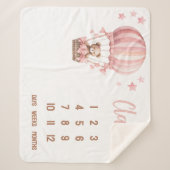 Roze Beer in Hete Luchtballon Baby Milestone Sherpa Deken (Voorkant)