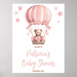 Roze Beer in Hete Luchtballon Baby shower Welkom Poster