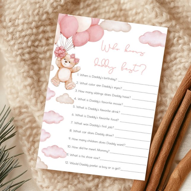 Roze Beer Kan Naauwelijks Wachten Wie Kent Papa He (Girl Bear Balloon Baby Shower Who Knows Daddy Best Game)