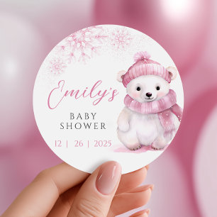 Roze Beer Kaum Baby Shower Stickers