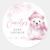 Roze Beer Kaum Baby Shower Stickers (Voorkant)
